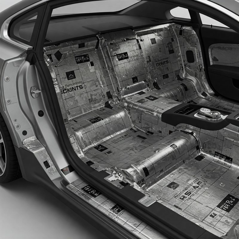 Automobilio salonas su įrengta garso izoliacija, mažinančia triukšmą