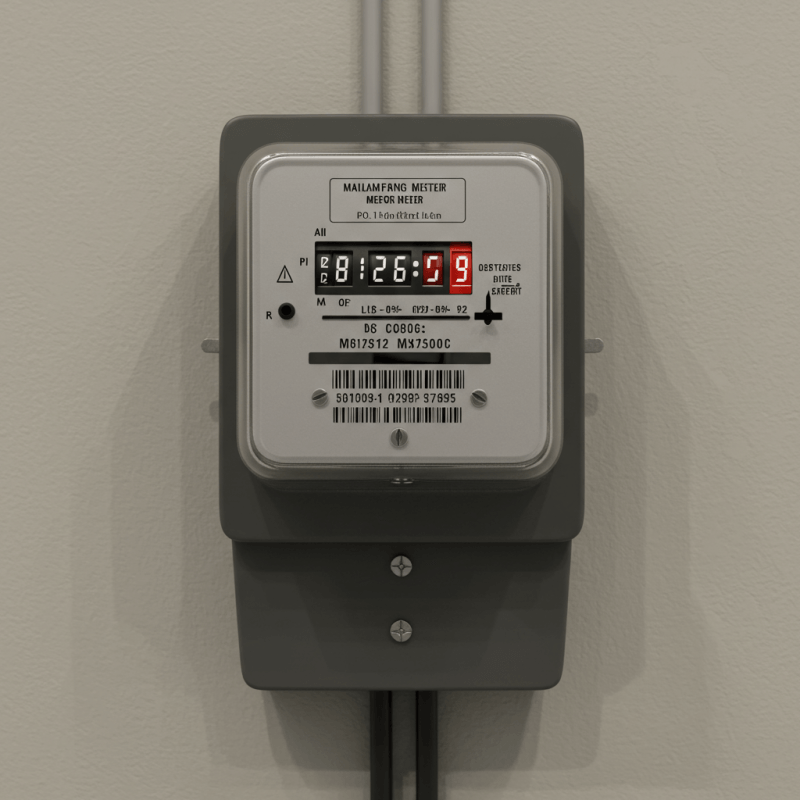 Nuotrauka, vaizduojanti elektros skaitiklį, rodantį klaidingus duomenis dėl galimo gedimo.
